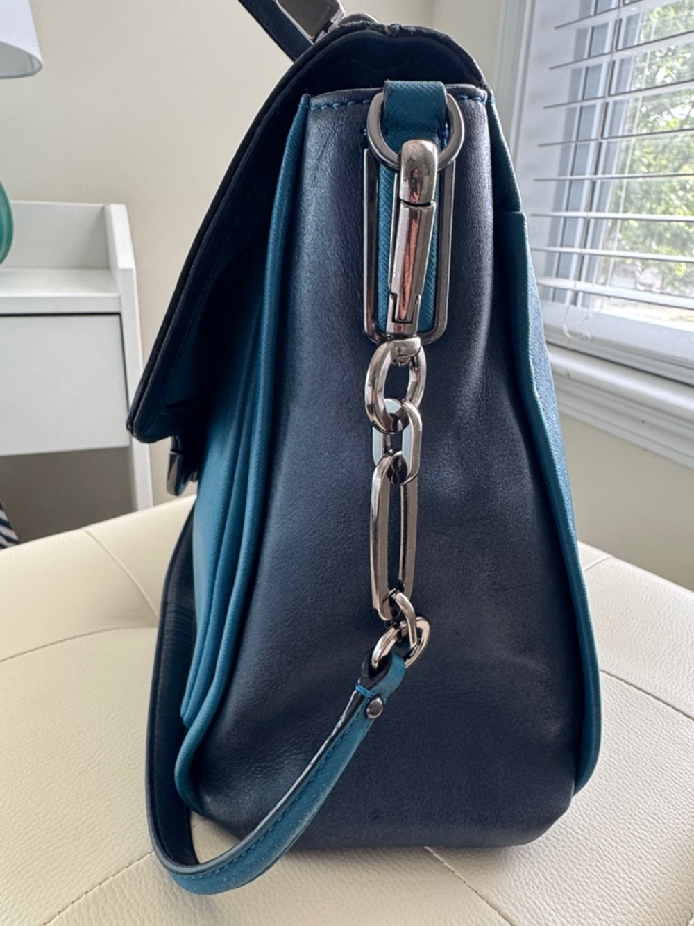 Coach Sadie Teal Leather Top-Handle Satchel with Strap - Picture 3 of 15